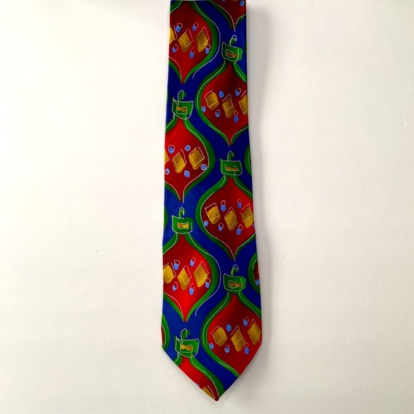 J Garcia Necktie Bold Bright Colors With A Christmas Ornament Design, Silk - Picture 3 of 6